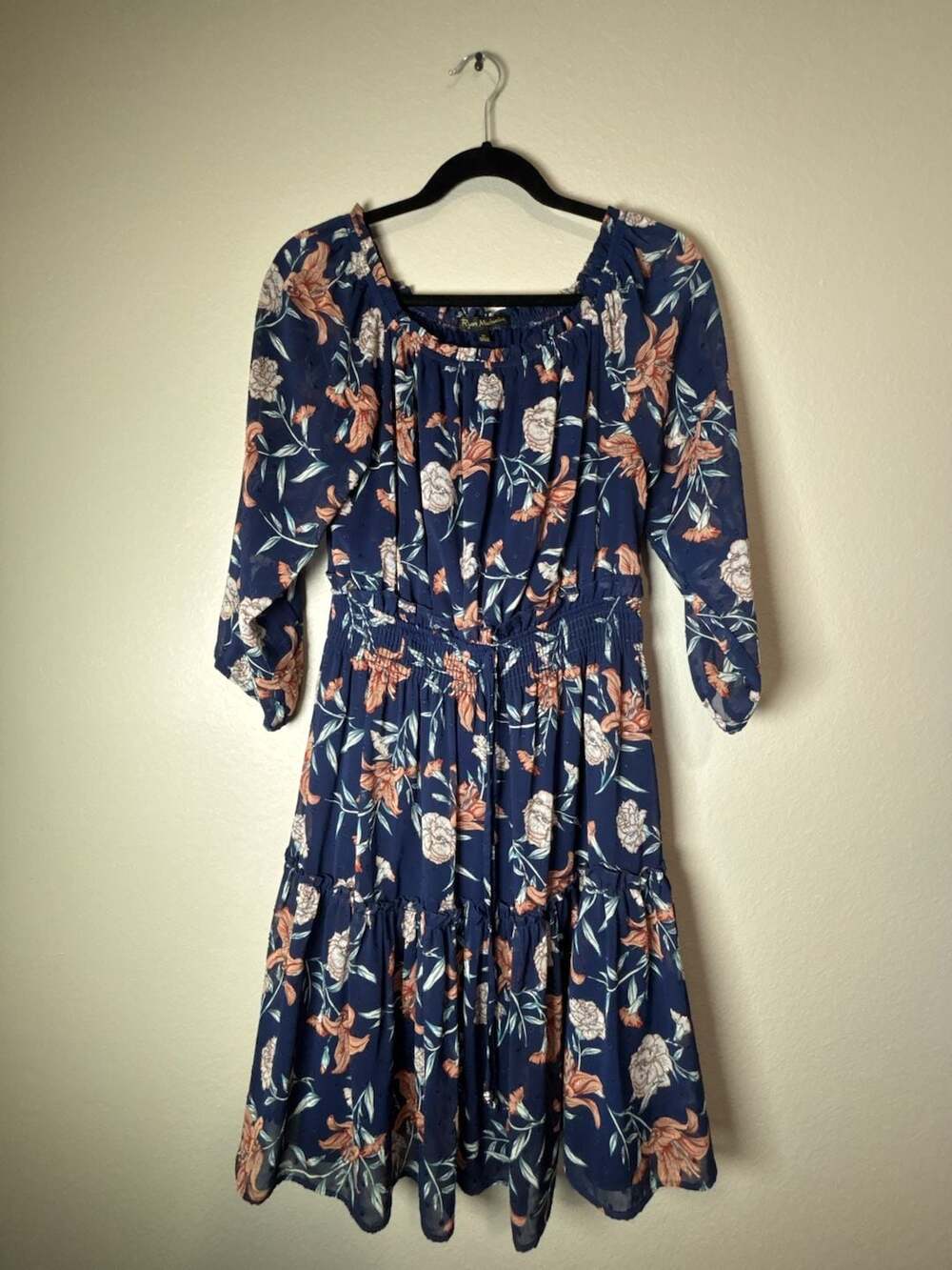 Ryan Michelle Floral Swiss Dot Tiered Dress Size M